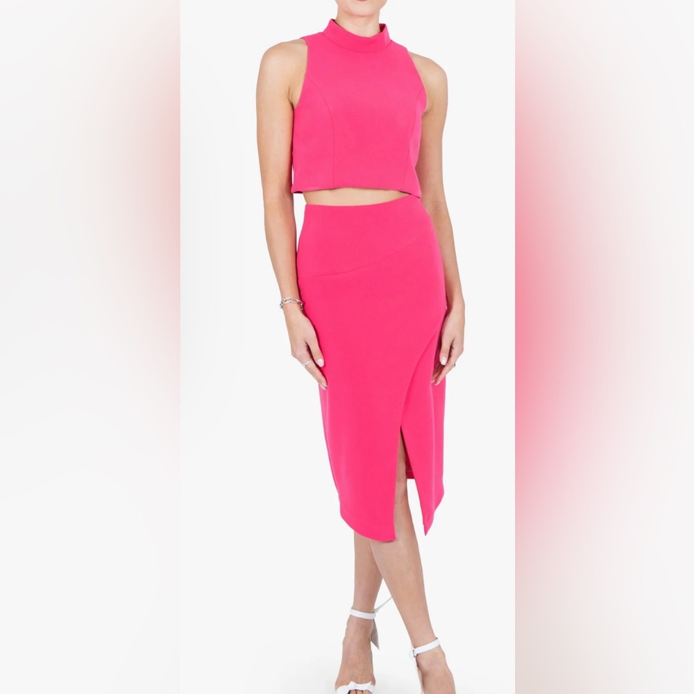 Black Halo Pink Midi Pencil Skirt with Slit